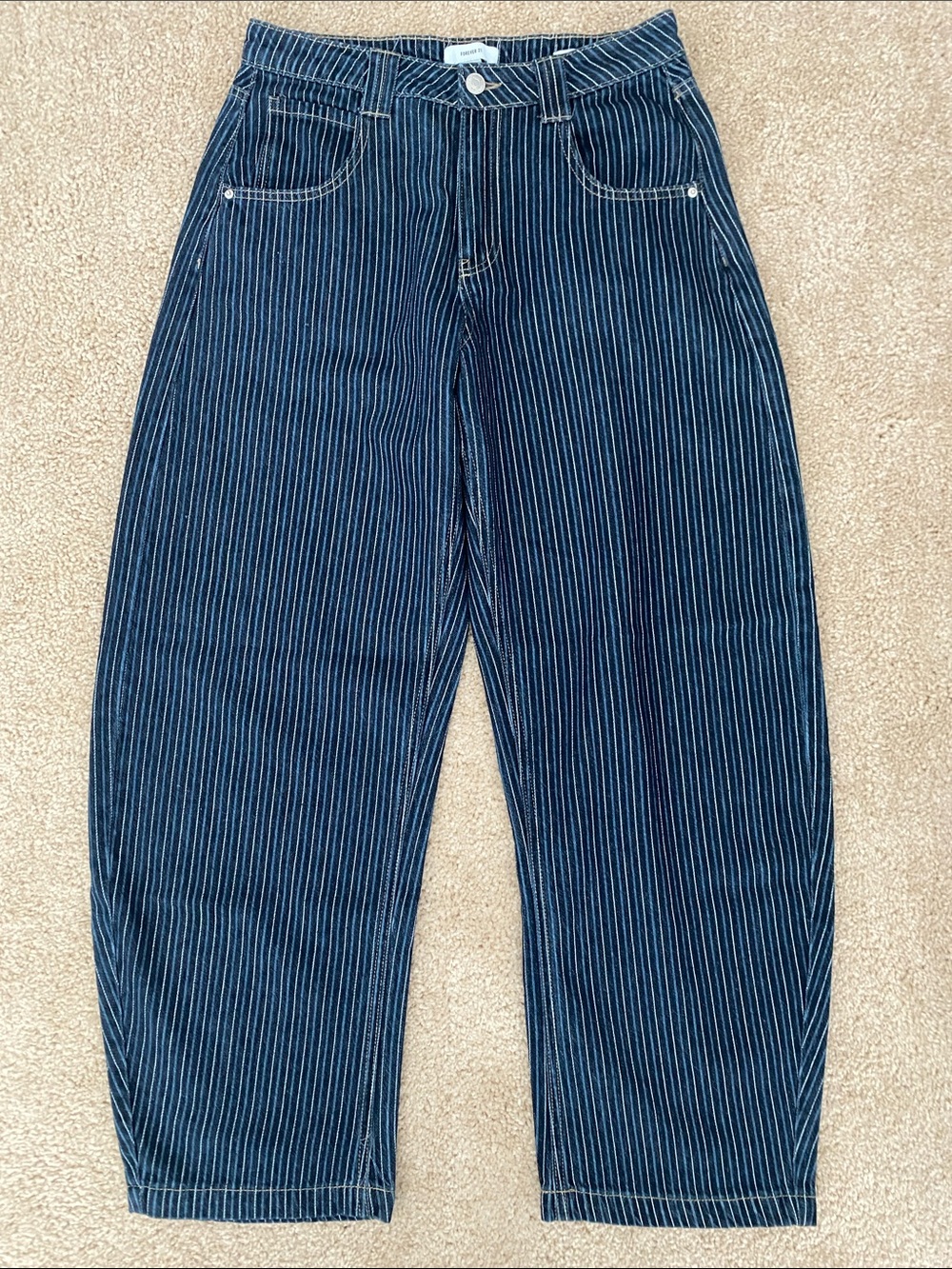 Forever 21 Navy and White Pinstripe Baggy Jeans
